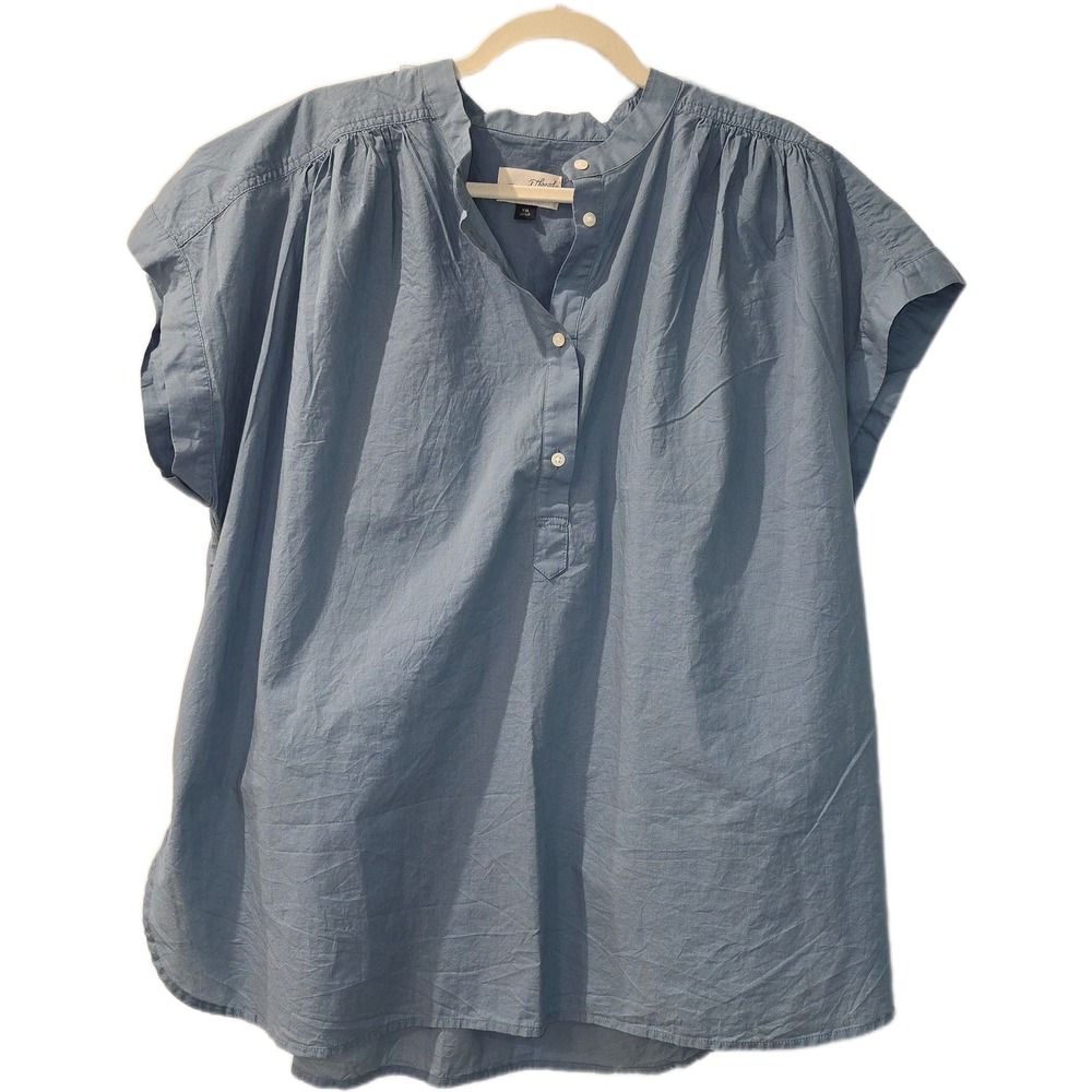 Universal Thread Blue Cotton Short Sleeve Band Collar Blouse XXL